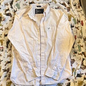 American Eagle Outfitters Men's Pink Striped Button Down Shirt